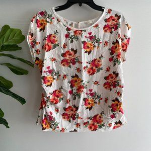 Love Andrea Women's floral side tee round neck XL cinched sides casual fall